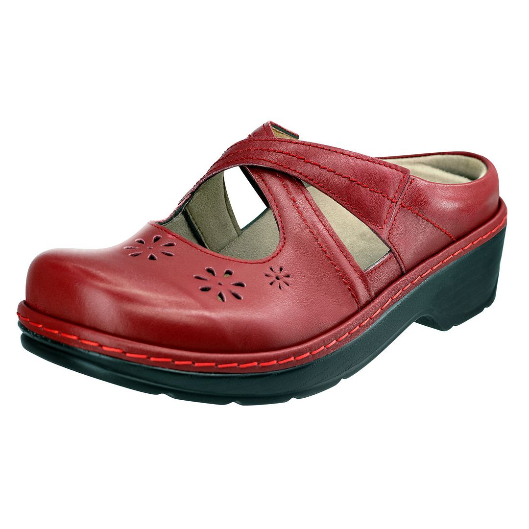 Women's Mary Jane Clogs and Mules Leather Shoes With Arch Support Burgundy Floral Size 6.5 M US